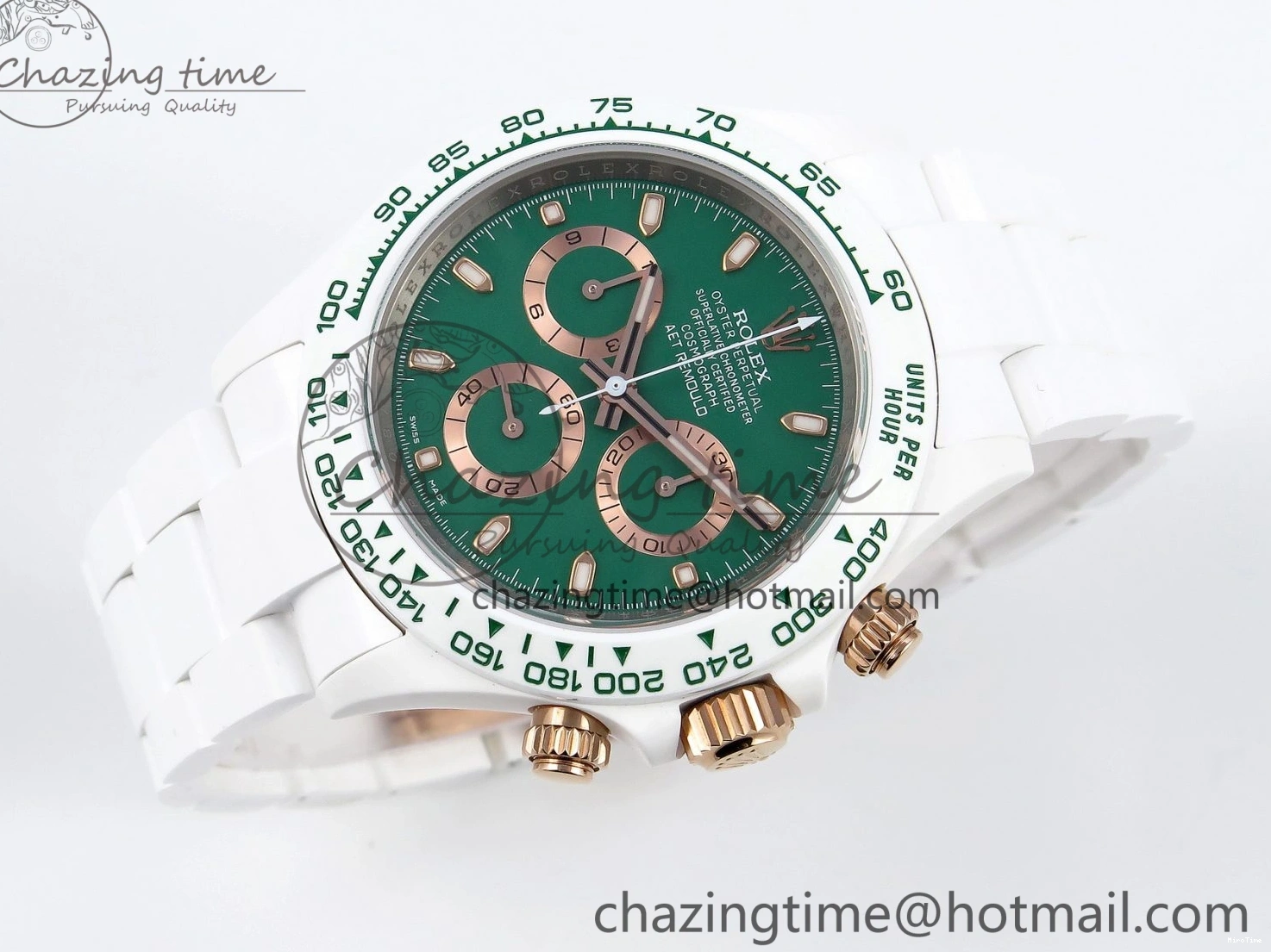 MiroTime 0203 MoistureWicking Daytona AET White Ceramic Case and Bracelet Green Dial SA4130 V 1891